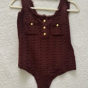 Ronny Kobo Collection Textured Brown Bodysuit